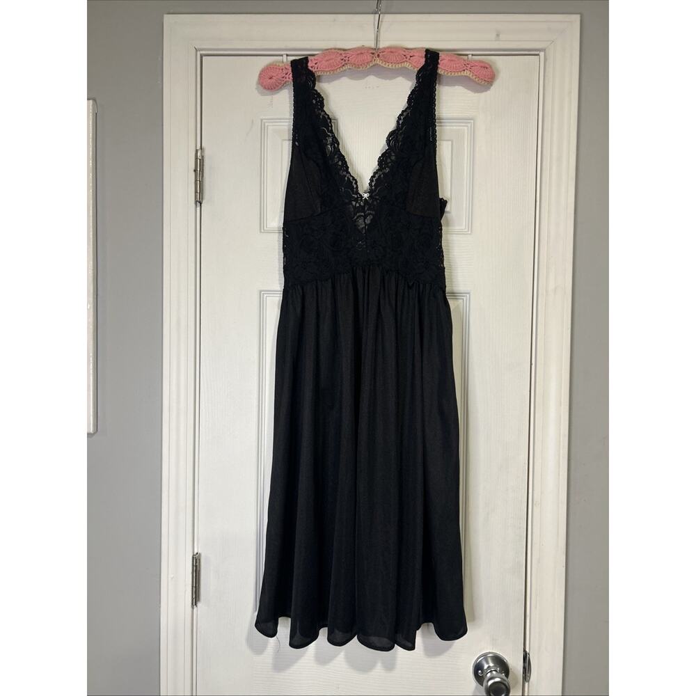 Vintage Cinema Etoile Black Lace Bodice Nightgown Slip Dress Large 608-1913M